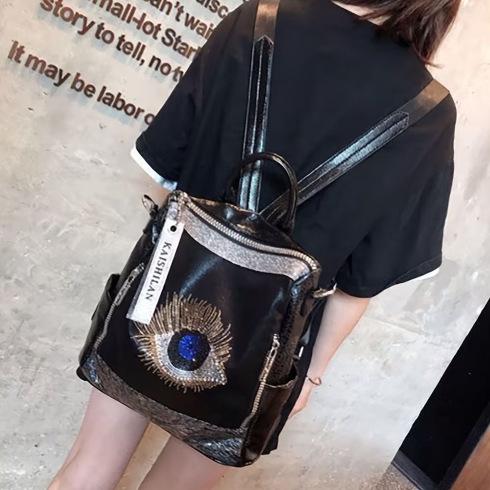 Black Eye-Embellished Women's backpack/shoulder bag - Picture 12 of 15